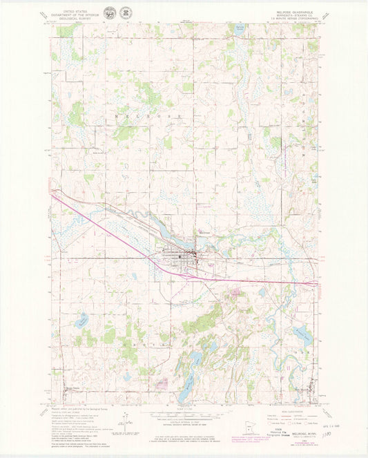Classic USGS Melrose Minnesota 7.5'x7.5' Topo Map Image