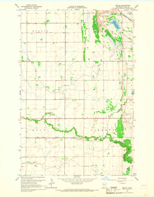 Classic USGS Melvin Minnesota 7.5'x7.5' Topo Map Image