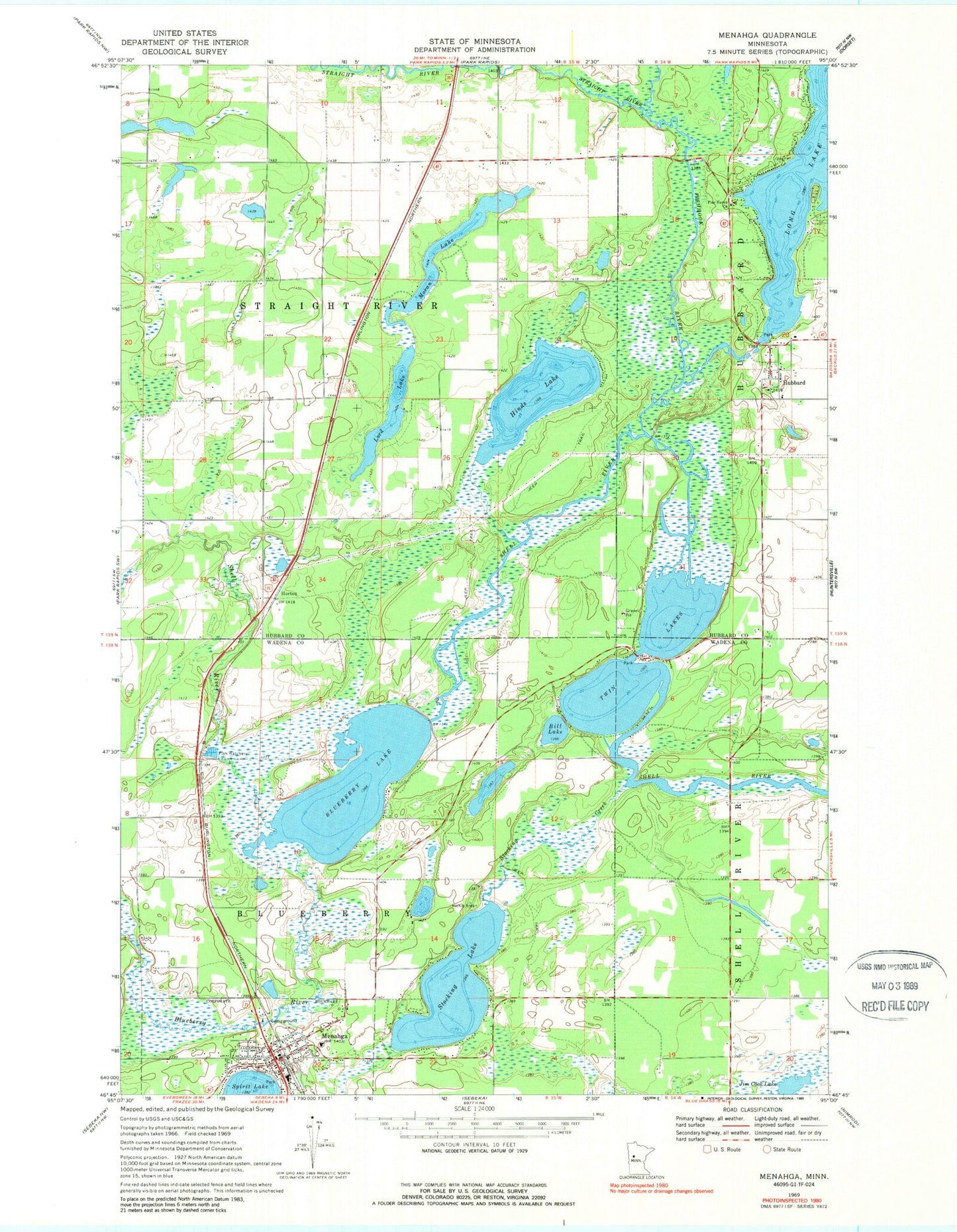 Classic USGS Menahga Minnesota 7.5'x7.5' Topo Map Image