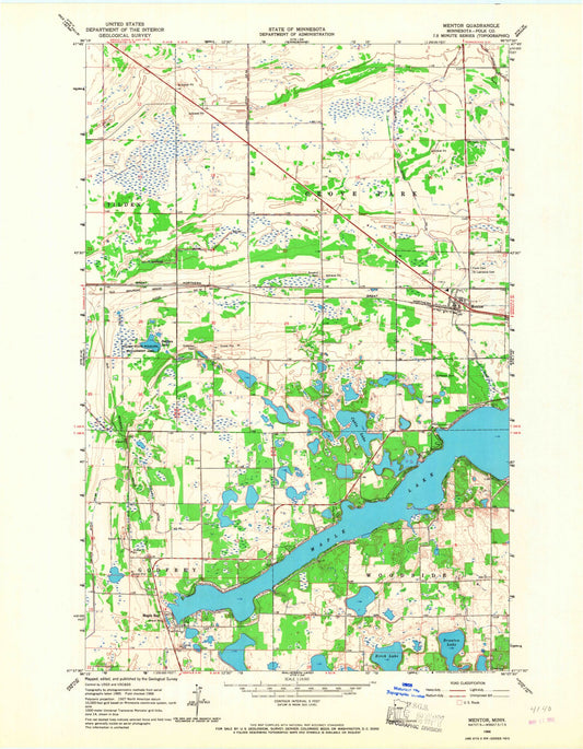 Classic USGS Mentor Minnesota 7.5'x7.5' Topo Map Image