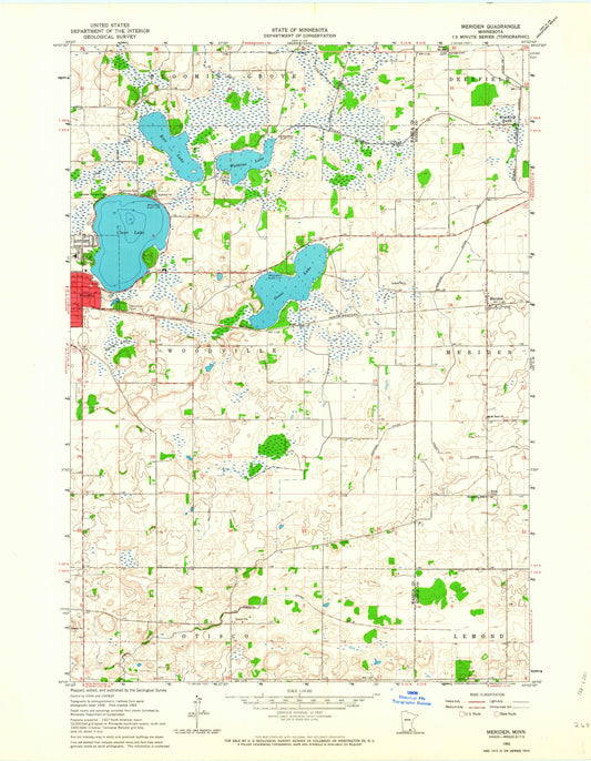 Classic USGS Meriden Minnesota 7.5'x7.5' Topo Map Image