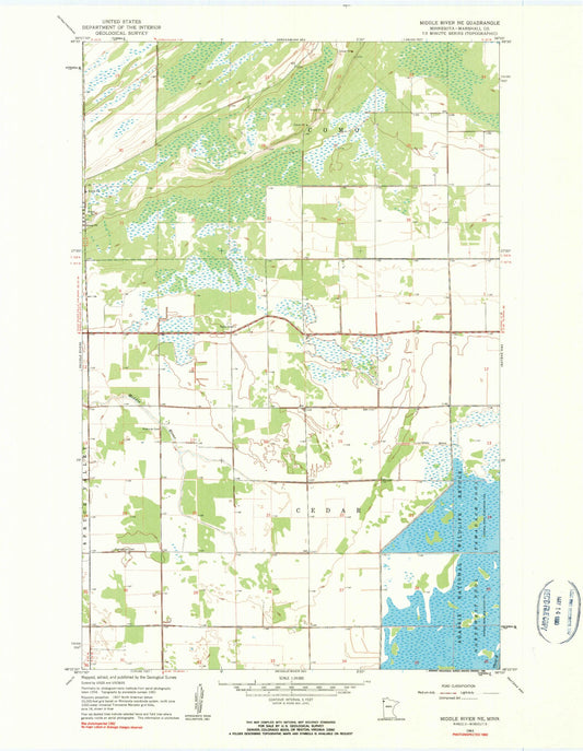 Classic USGS Middle River NE Minnesota 7.5'x7.5' Topo Map Image