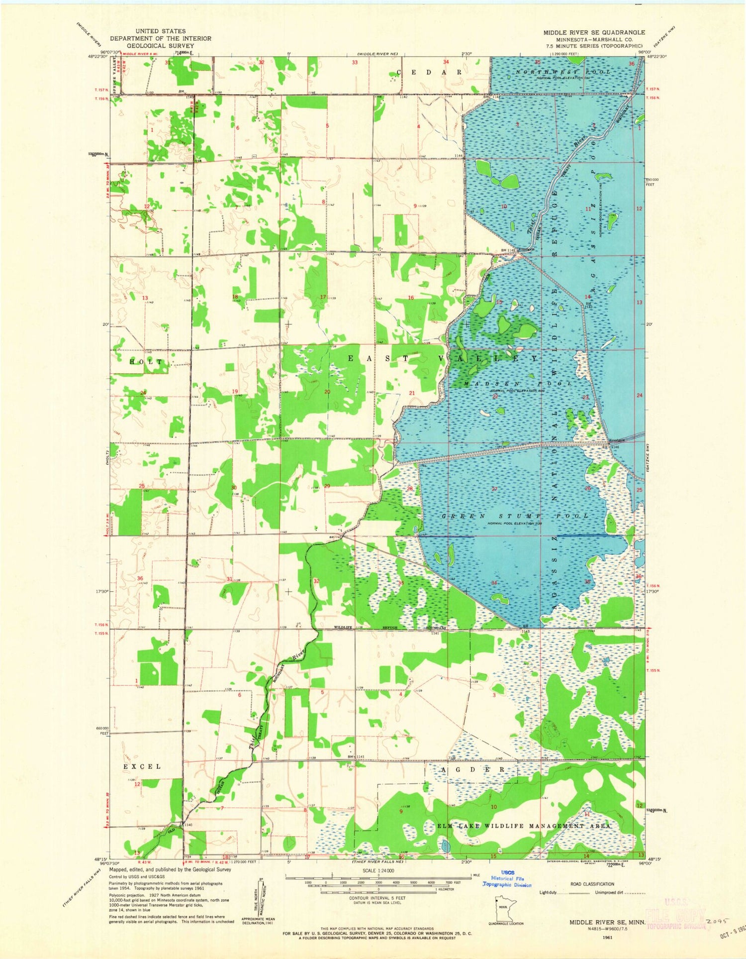 Classic USGS Middle River SE Minnesota 7.5'x7.5' Topo Map Image