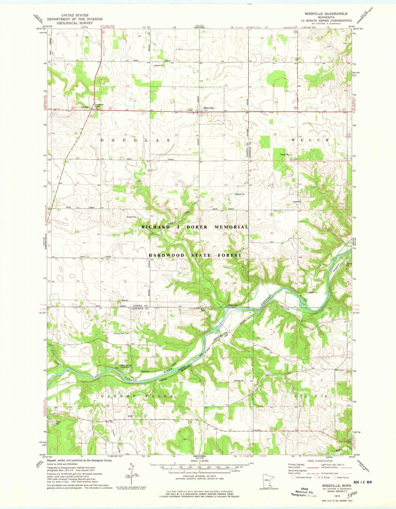 Classic USGS Miesville Minnesota 7.5'x7.5' Topo Map Image