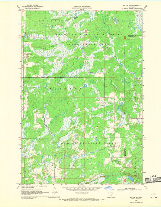 Classic USGS Milaca NE Minnesota 7.5'x7.5' Topo Map Image