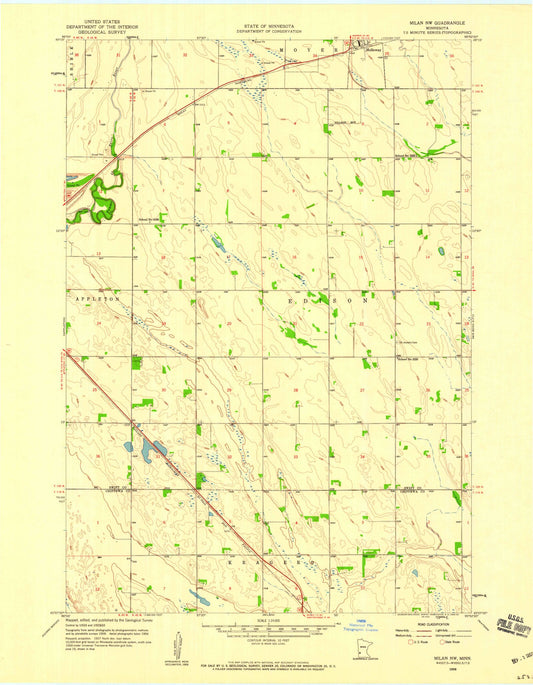 Classic USGS Milan NW Minnesota 7.5'x7.5' Topo Map Image