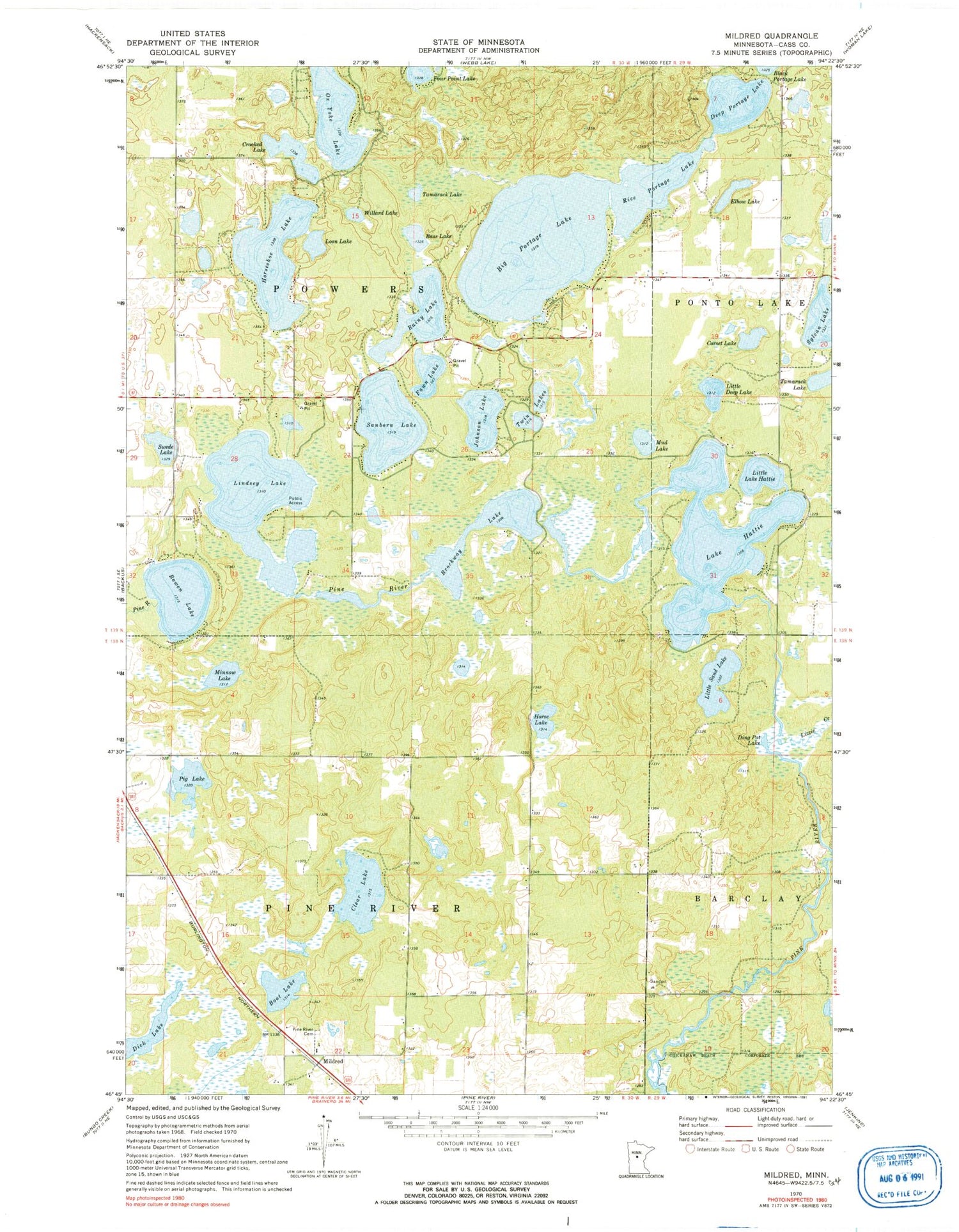 Classic USGS Mildred Minnesota 7.5'x7.5' Topo Map Image