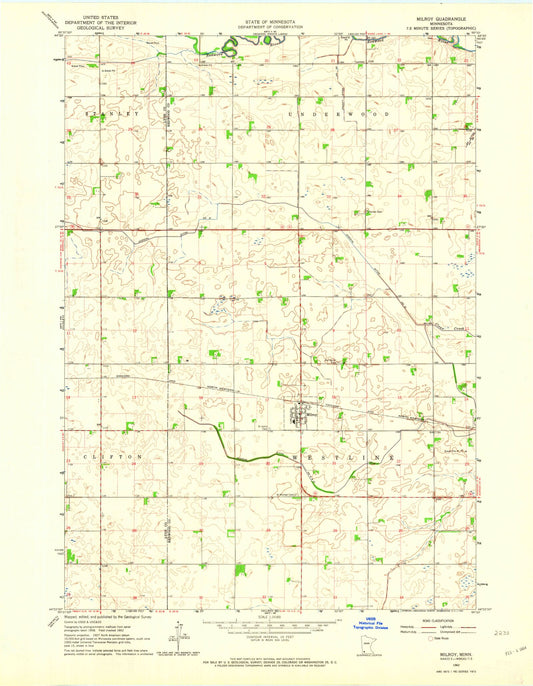 Classic USGS Milroy Minnesota 7.5'x7.5' Topo Map Image