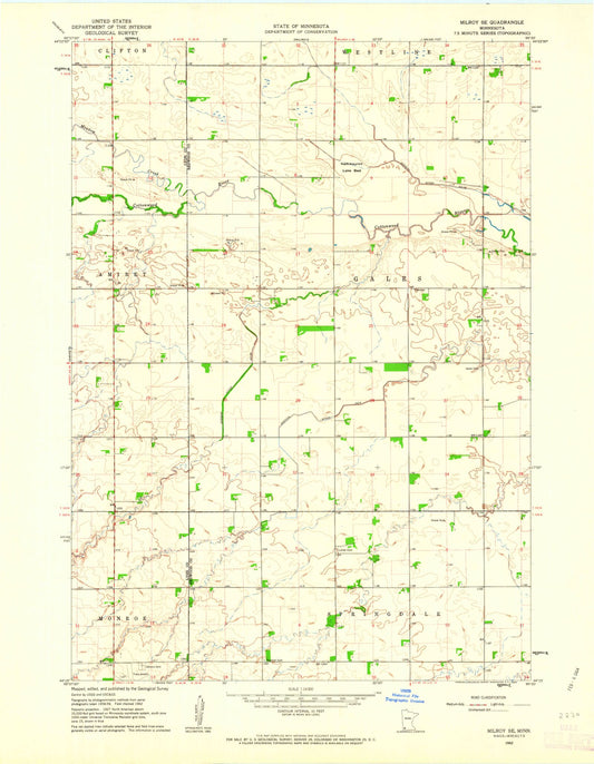 Classic USGS Milroy SE Minnesota 7.5'x7.5' Topo Map Image