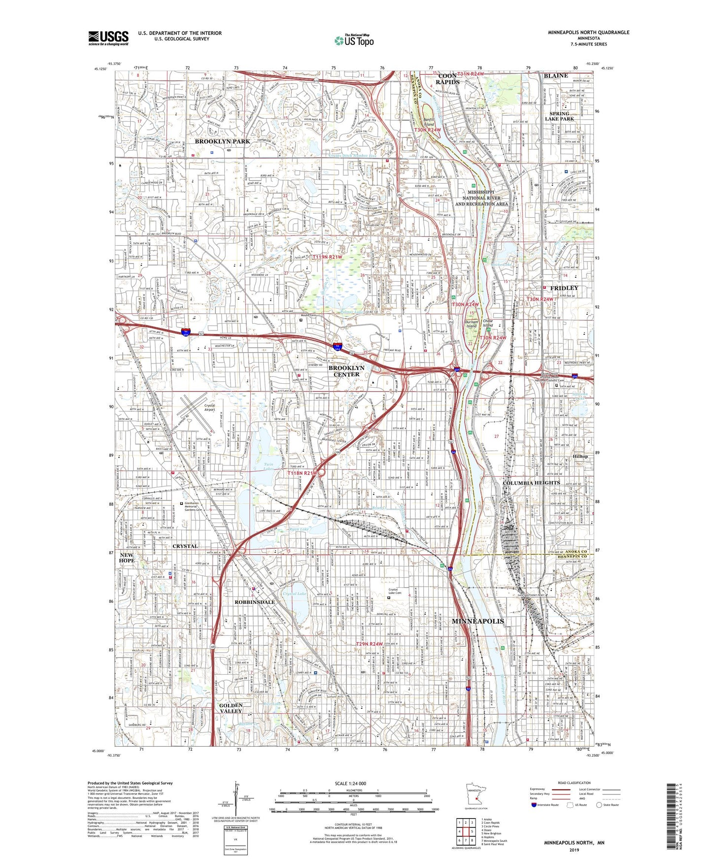 Minneapolis North Minnesota US Topo Map Image