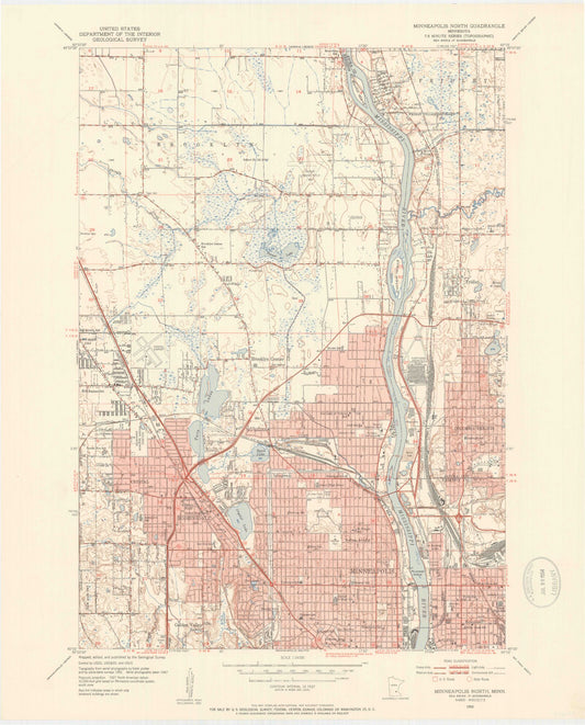 Classic USGS Minneapolis North Minnesota 7.5'x7.5' Topo Map Image