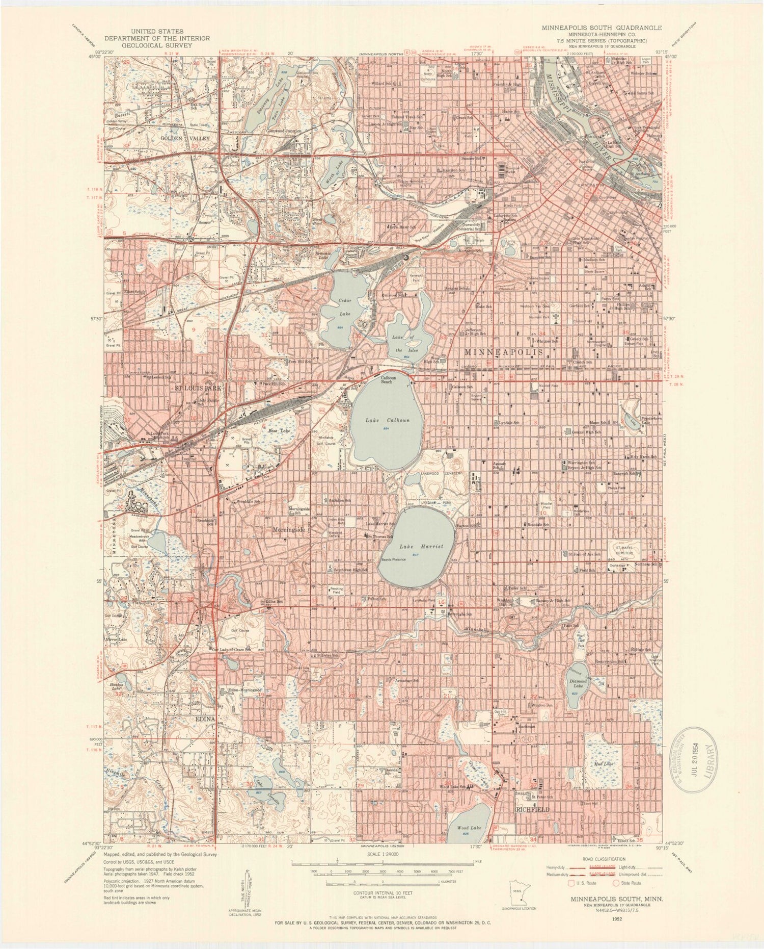 Classic USGS Minneapolis South Minnesota 7.5'x7.5' Topo Map Image