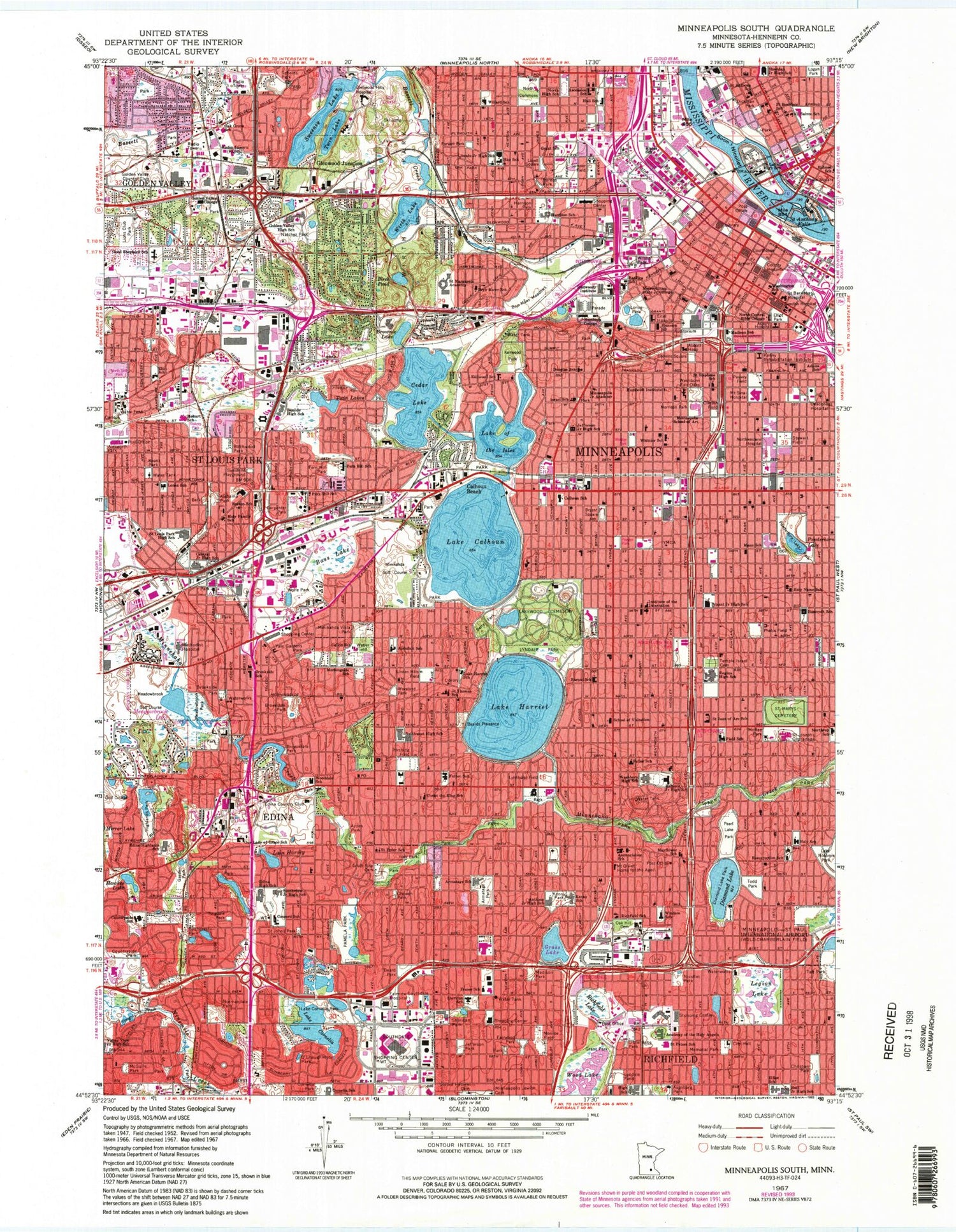 Classic USGS Minneapolis South Minnesota 7.5'x7.5' Topo Map Image