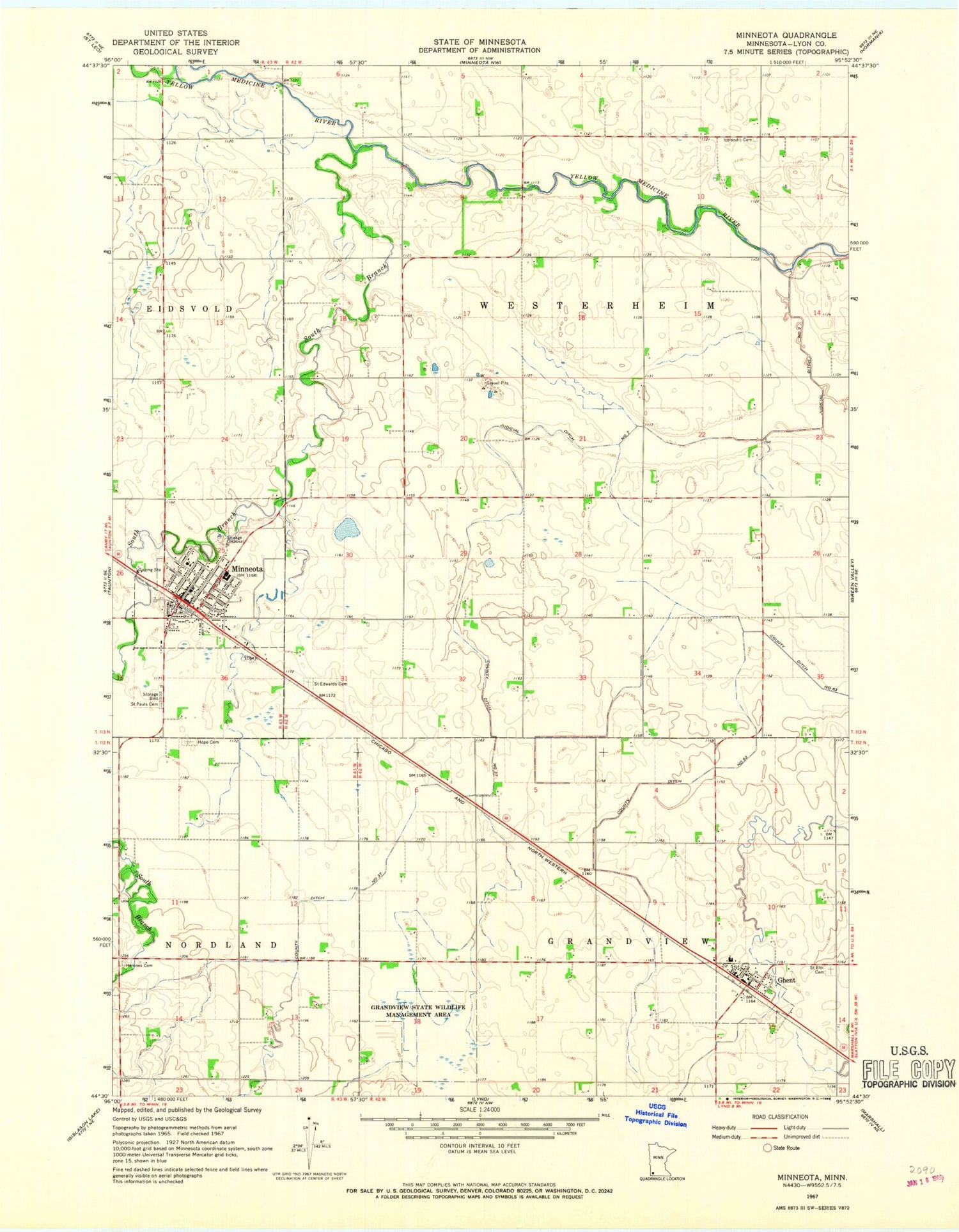 Classic USGS Minneota Minnesota 7.5'x7.5' Topo Map Image