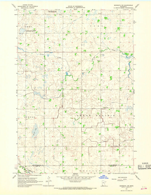 Classic USGS Minneota NW Minnesota 7.5'x7.5' Topo Map Image