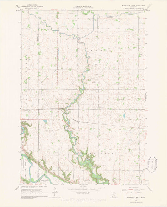 Classic USGS Minnesota Falls Minnesota 7.5'x7.5' Topo Map Image