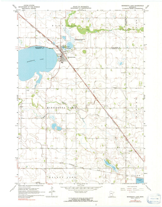 Classic USGS Minnesota Lake Minnesota 7.5'x7.5' Topo Map Image