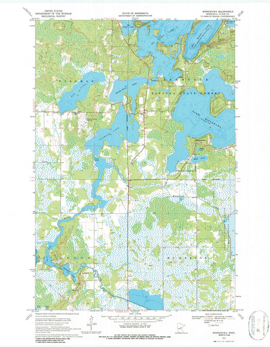 Classic USGS Minnewawa Minnesota 7.5'x7.5' Topo Map Image