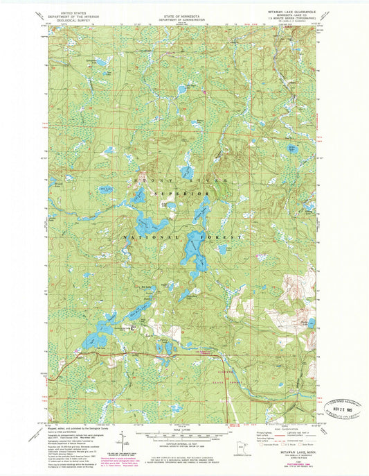 Classic USGS Mitawan Lake Minnesota 7.5'x7.5' Topo Map Image
