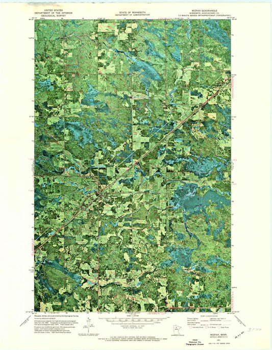 Classic USGS Mizpah Minnesota 7.5'x7.5' Topo Map Image