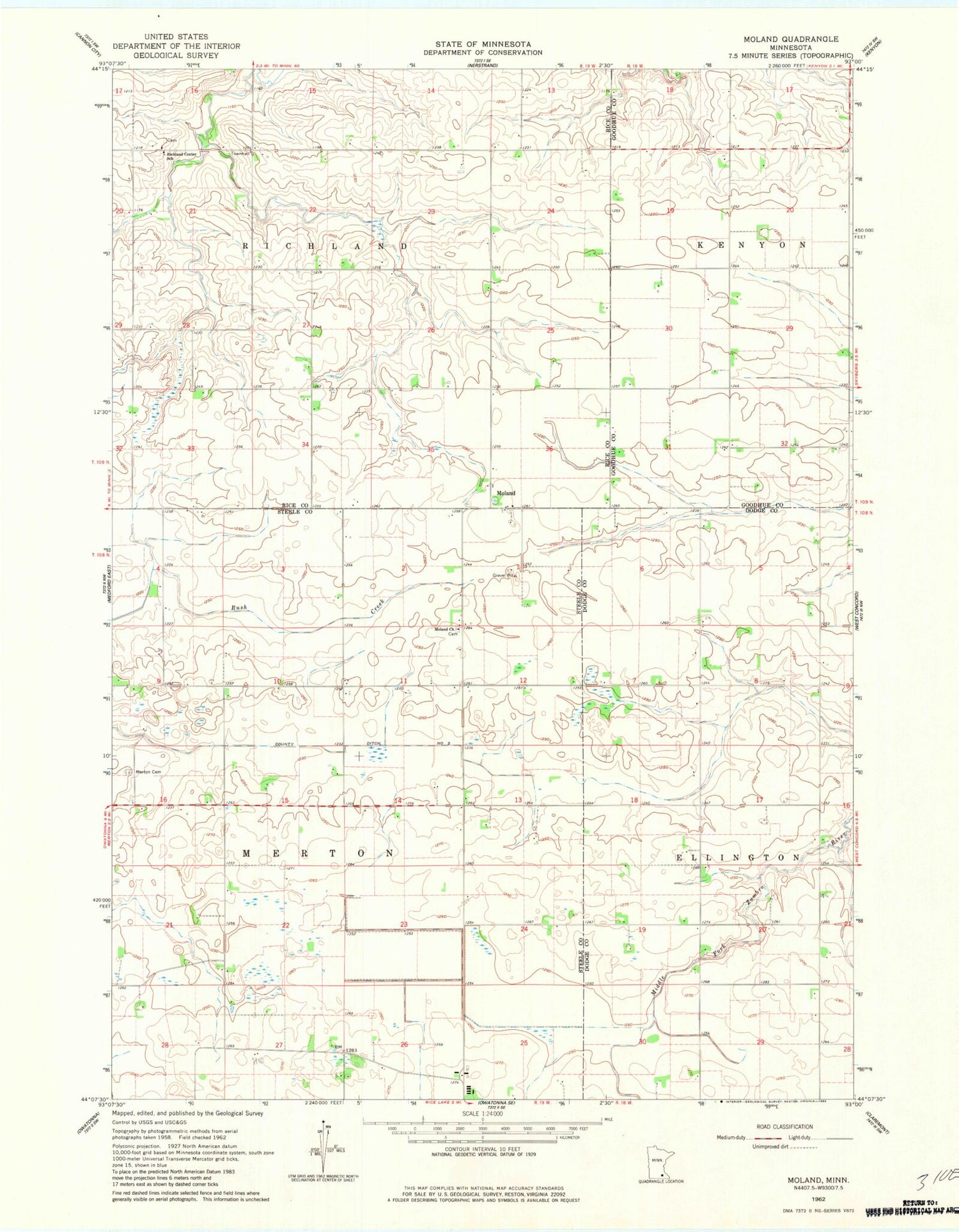 Classic USGS Moland Minnesota 7.5'x7.5' Topo Map Image