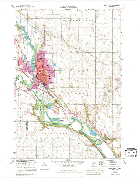 Classic USGS Montevideo Minnesota 7.5'x7.5' Topo Map Image
