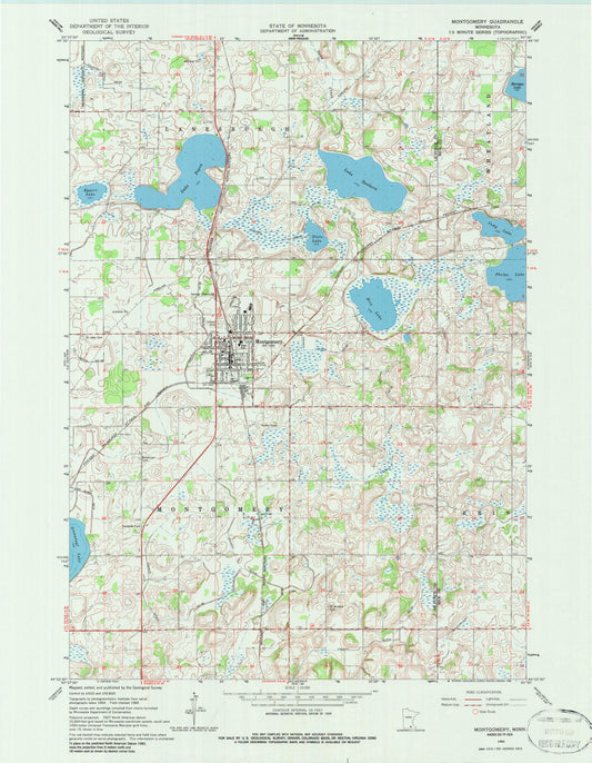 Classic USGS Montgomery Minnesota 7.5'x7.5' Topo Map Image