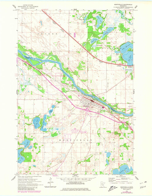 Classic USGS Monticello Minnesota 7.5'x7.5' Topo Map Image
