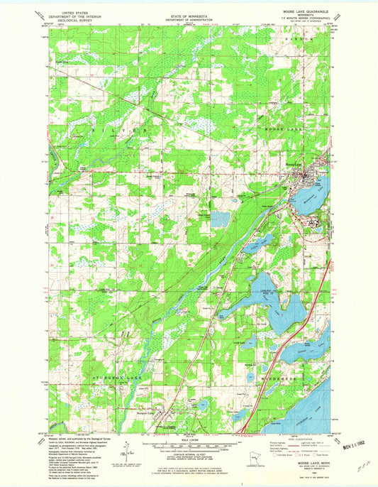 Classic USGS Moose Lake Minnesota 7.5'x7.5' Topo Map Image