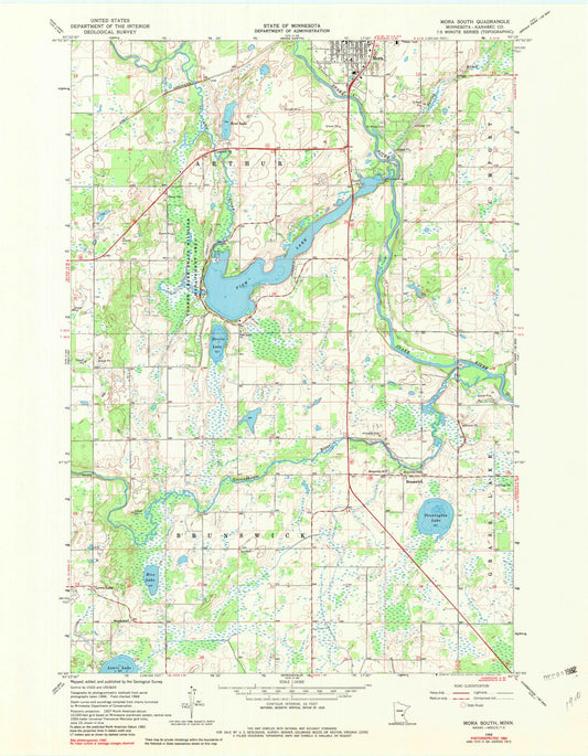 Classic USGS Mora South Minnesota 7.5'x7.5' Topo Map Image
