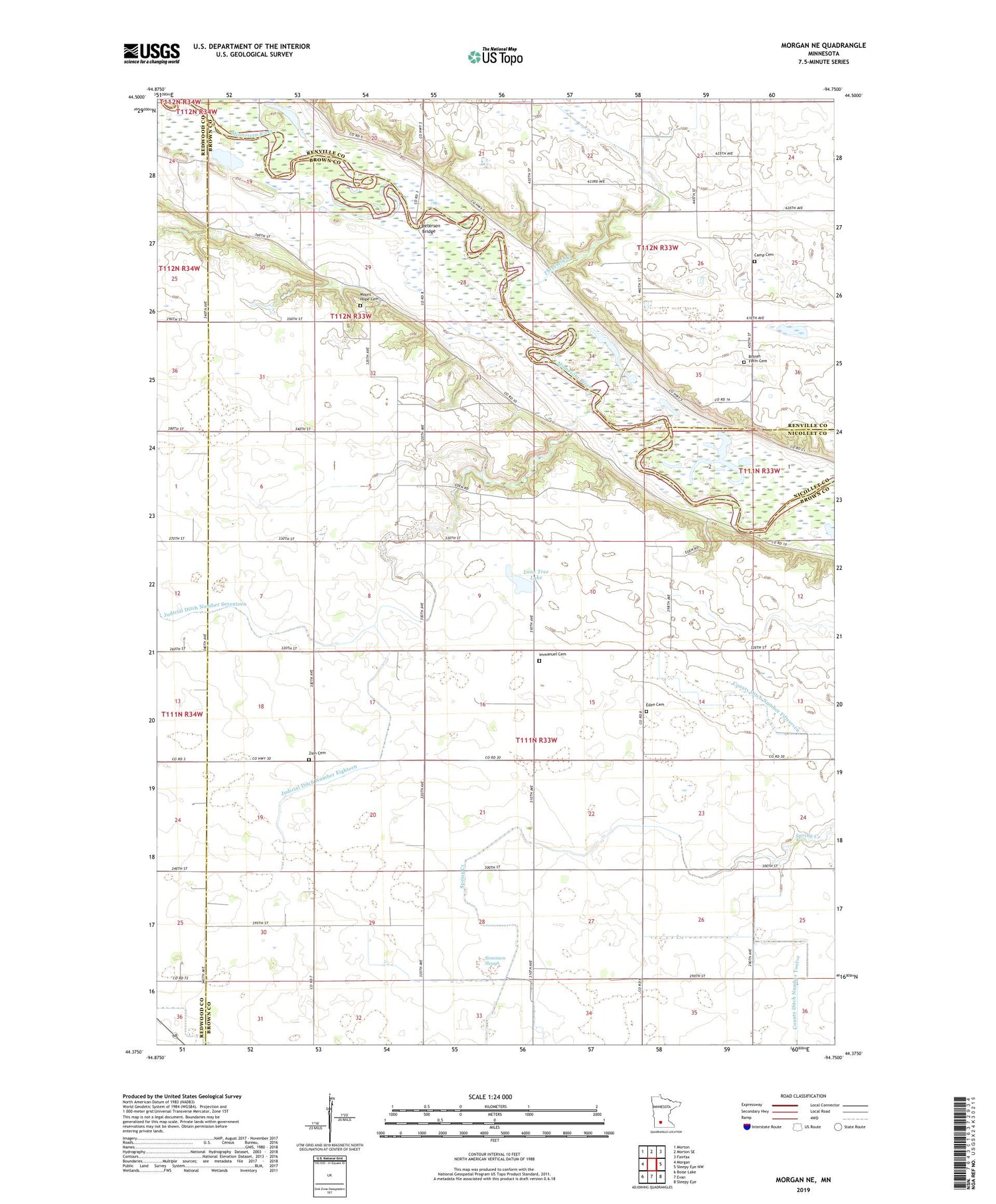 Morgan NE Minnesota US Topo Map Image
