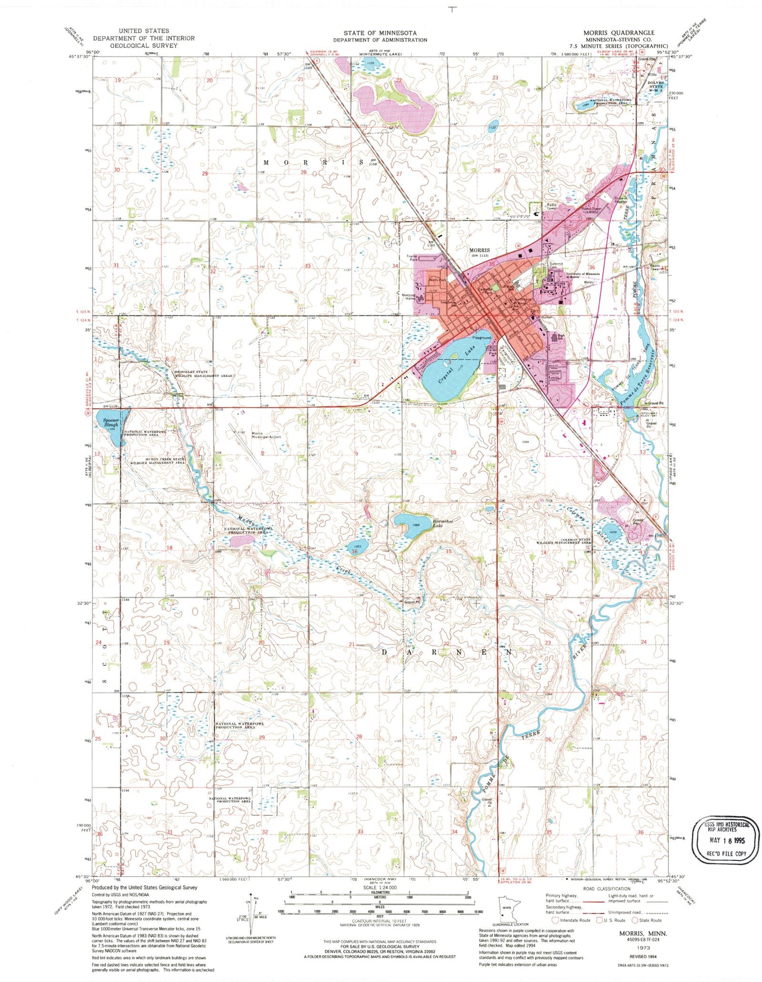 Classic USGS Morris Minnesota 7.5'x7.5' Topo Map Image