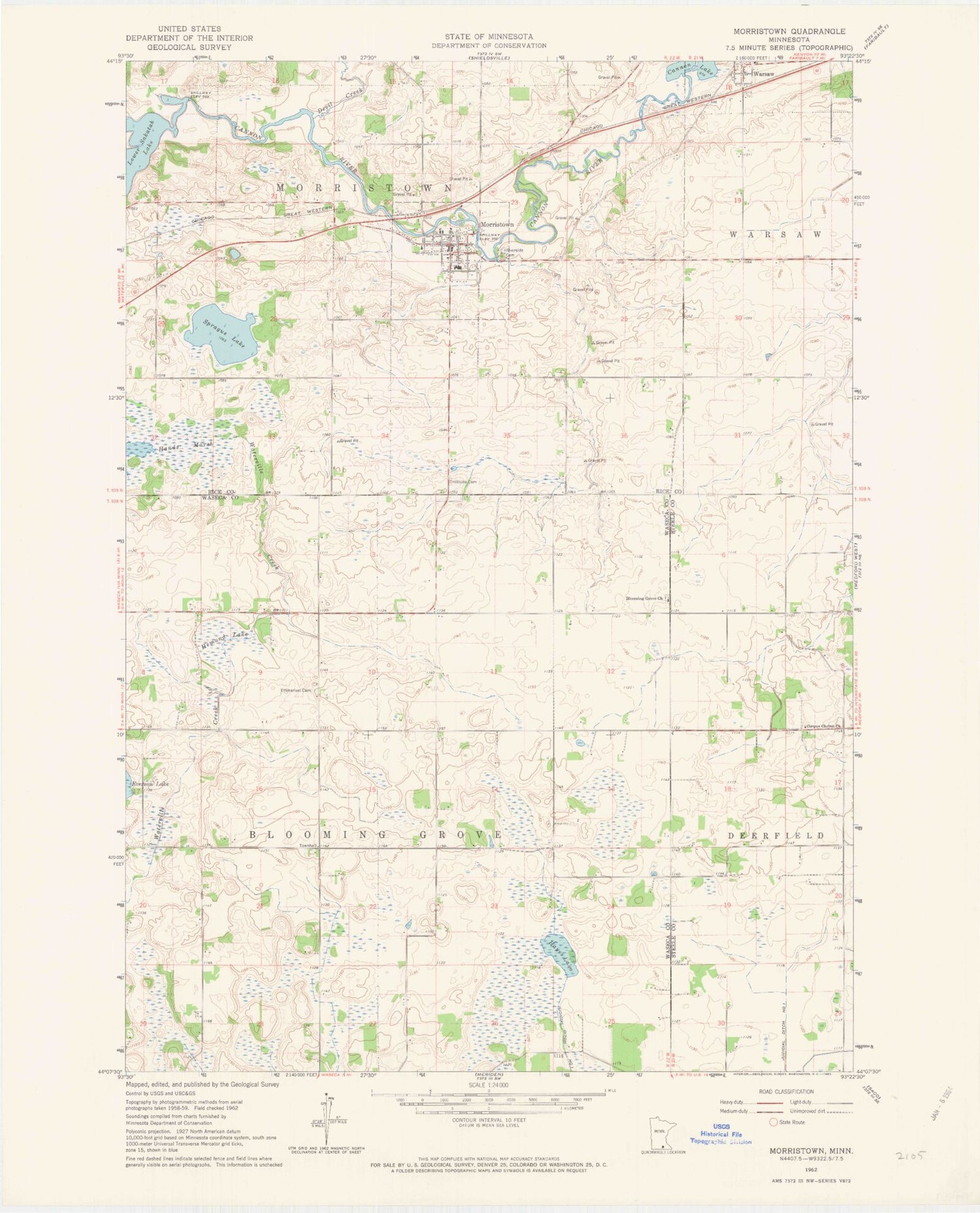 Classic USGS Morristown Minnesota 7.5'x7.5' Topo Map Image