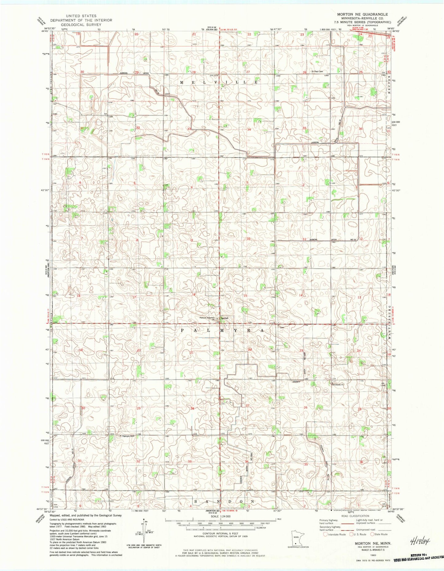 Classic USGS Morton NE Minnesota 7.5'x7.5' Topo Map Image
