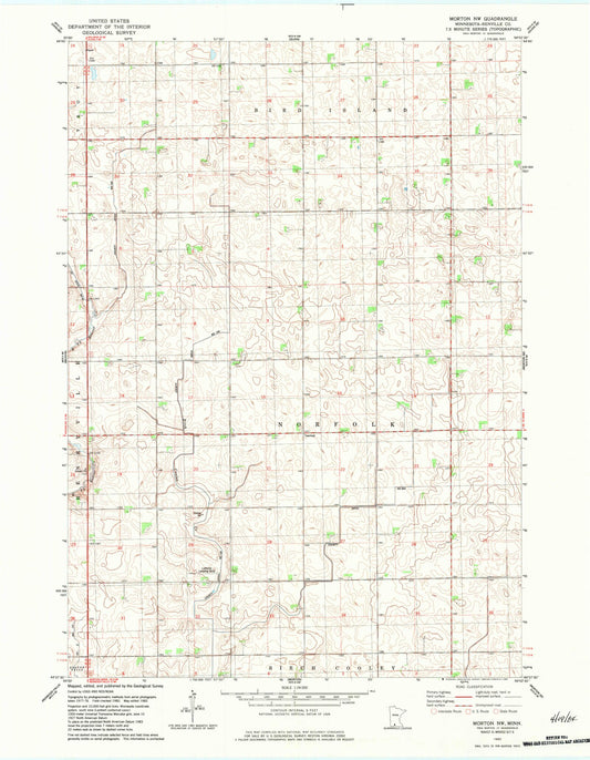 Classic USGS Morton NW Minnesota 7.5'x7.5' Topo Map Image