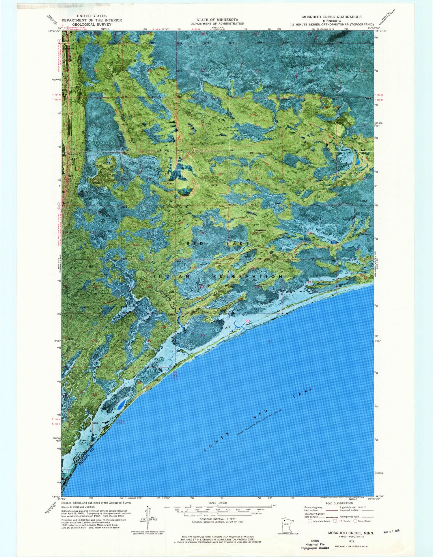 Classic USGS Mosquito Creek Minnesota 7.5'x7.5' Topo Map Image