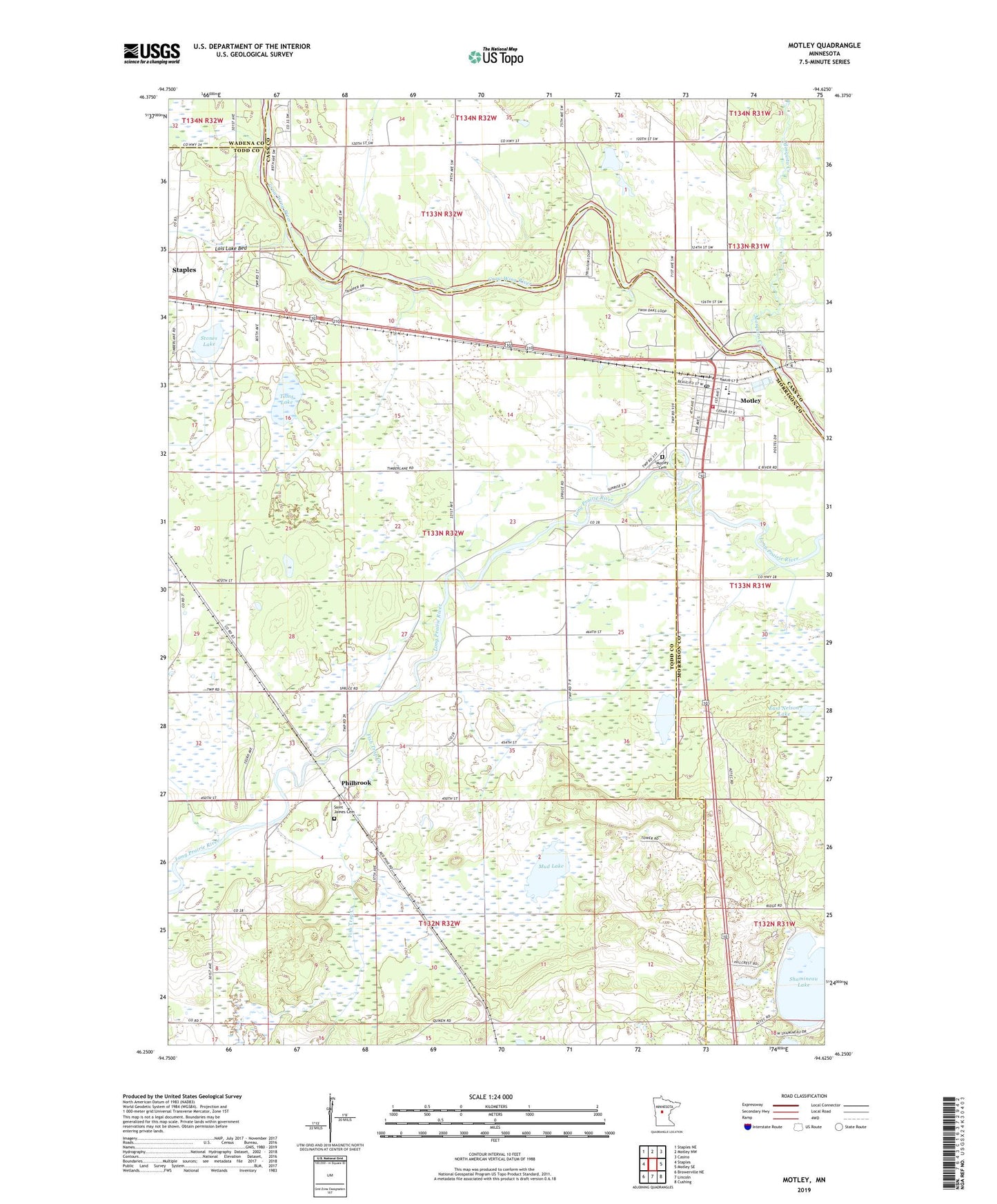 Motley Minnesota US Topo Map Image