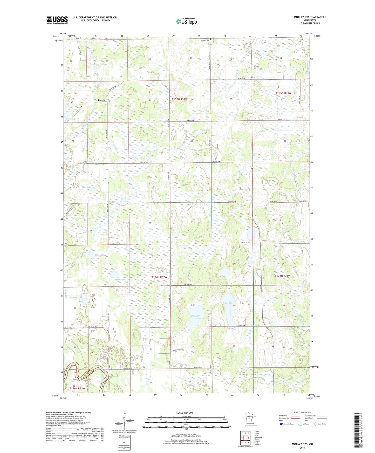 Motley NW Minnesota US Topo Map Image