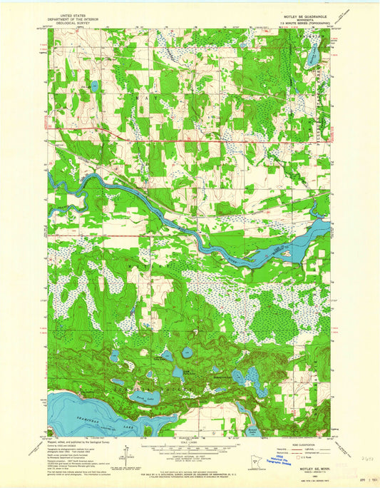Classic USGS Motley SE Minnesota 7.5'x7.5' Topo Map Image