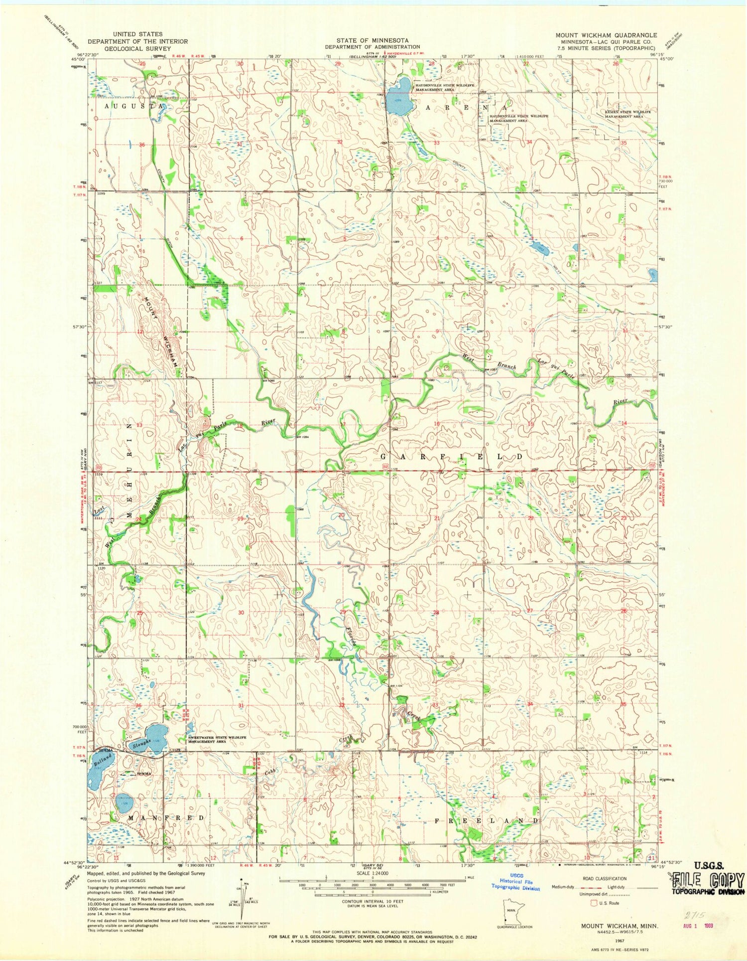 Classic USGS Mount Wickham Minnesota 7.5'x7.5' Topo Map Image