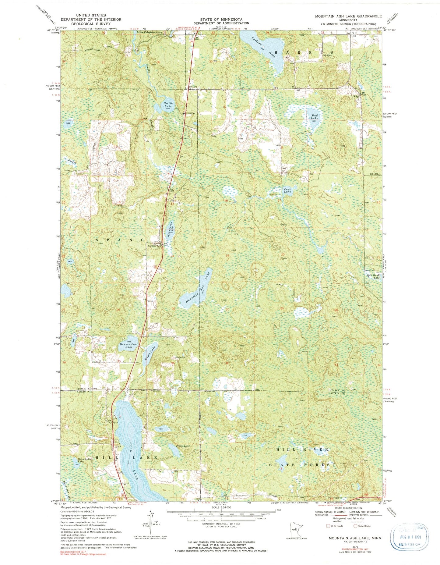 Classic USGS Mountain Ash Lake Minnesota 7.5'x7.5' Topo Map Image