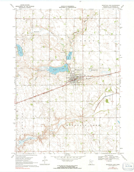 Classic USGS Mountain Lake Minnesota 7.5'x7.5' Topo Map Image