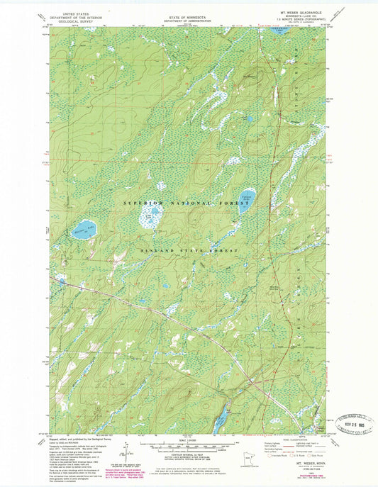 Classic USGS Mount Weber Minnesota 7.5'x7.5' Topo Map Image
