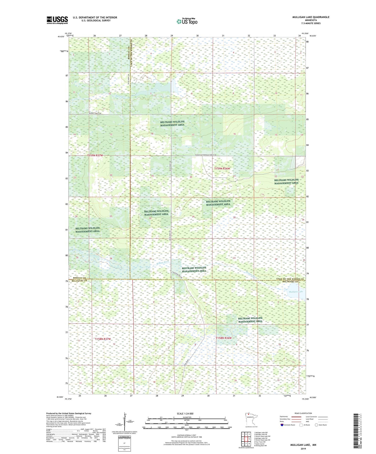 Mulligan Lake Minnesota US Topo Map Image
