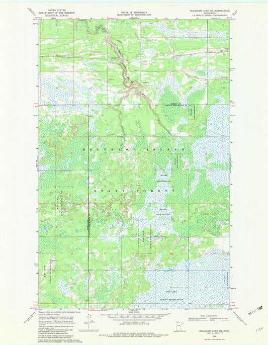 Classic USGS Mulligan Lake NE Minnesota 7.5'x7.5' Topo Map Image