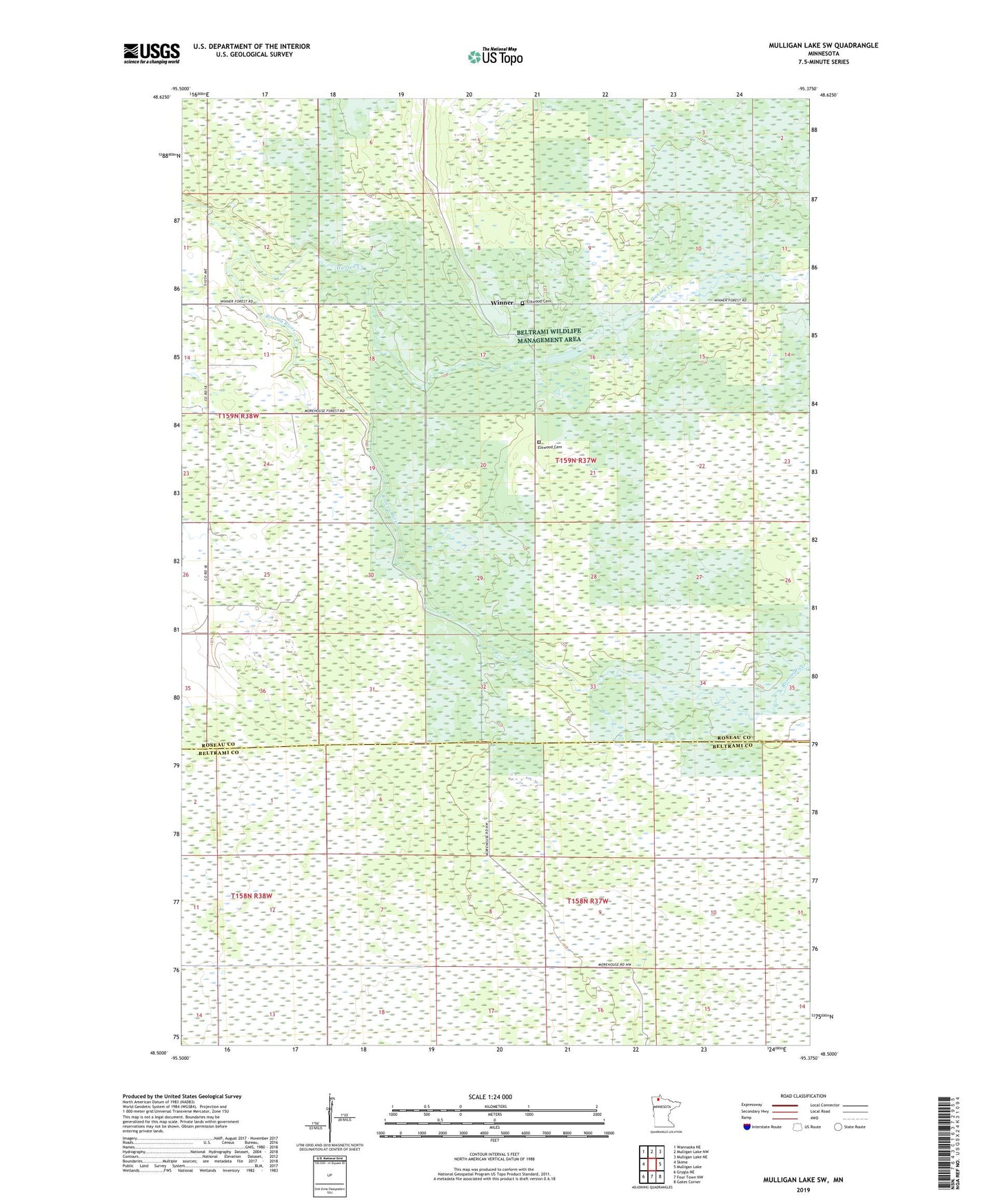 Mulligan Lake SW Minnesota US Topo Map Image
