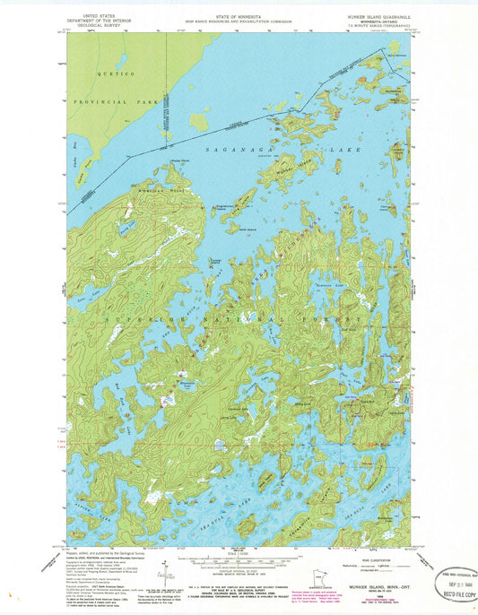Classic USGS Munker Island Minnesota 7.5'x7.5' Topo Map Image