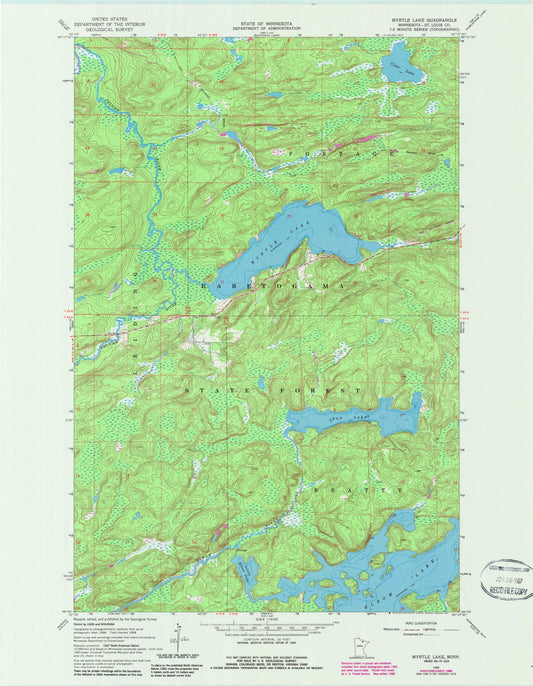 Classic USGS Myrtle Lake Minnesota 7.5'x7.5' Topo Map Image
