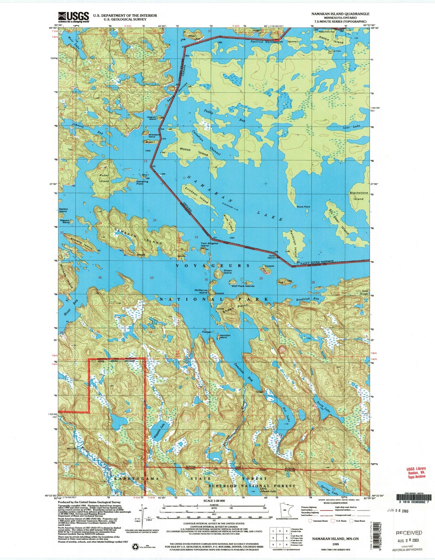 Classic USGS Namakan Island Minnesota 7.5'x7.5' Topo Map Image