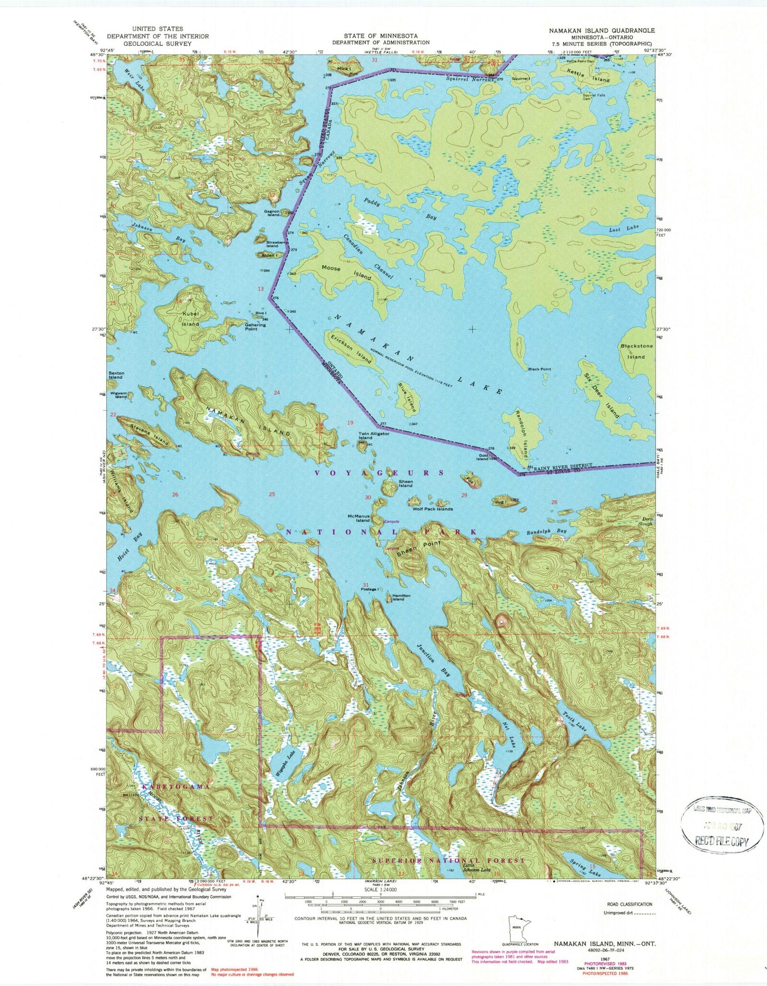 Classic USGS Namakan Island Minnesota 7.5'x7.5' Topo Map Image